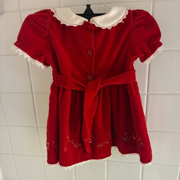 Vintage Baby Togs Embroidered Red Velvet 6/9mo Christmas Dress - Picture 5 of 5